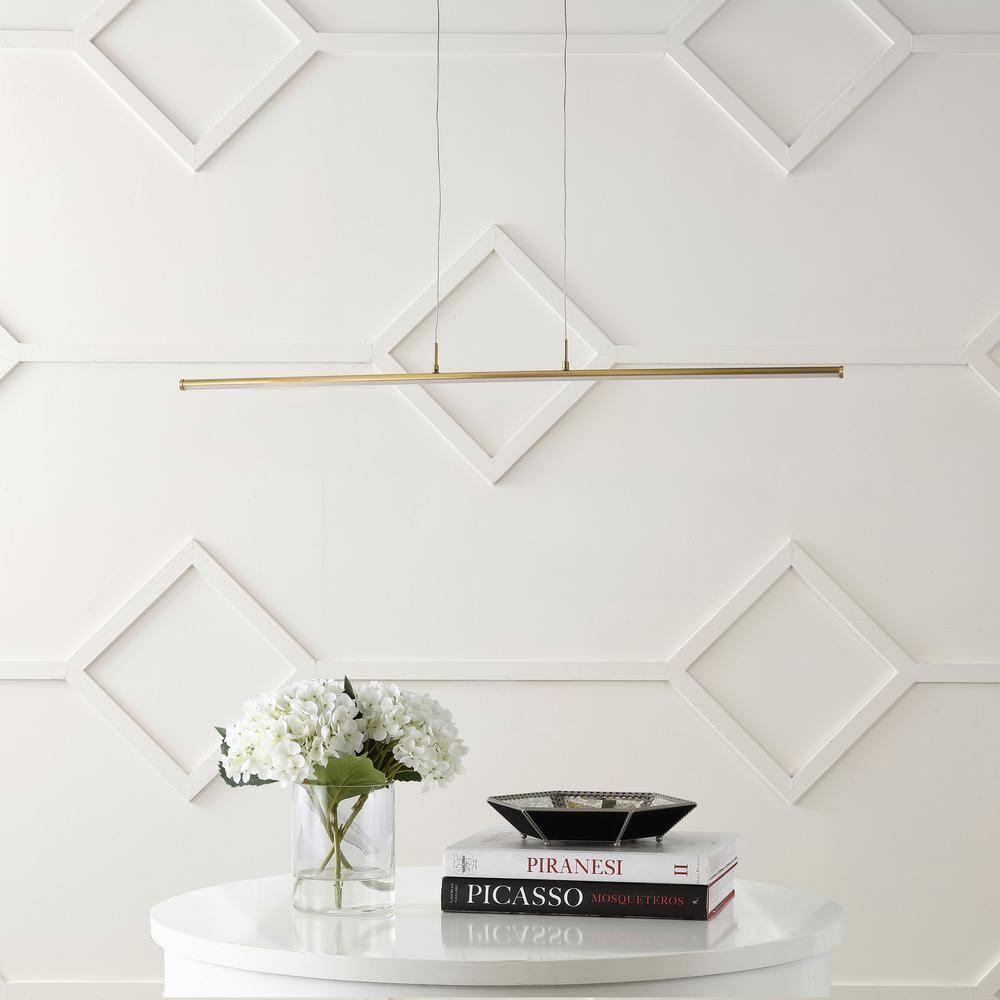 JONATHAN Y JYL7023C Conley 39.5" Adjustable Integrated LED Metal Linear Pendant, Brass Gold for Kitchen, Dining Room, Living Room