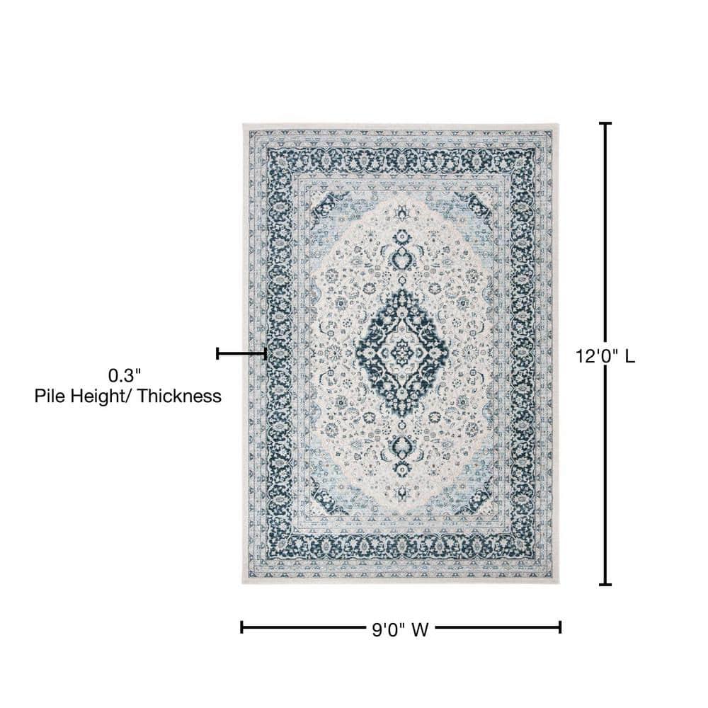 Isabella ISA919 Power Loomed Area Rug - Cream/Dark Blue - 9'x12' - Safavieh