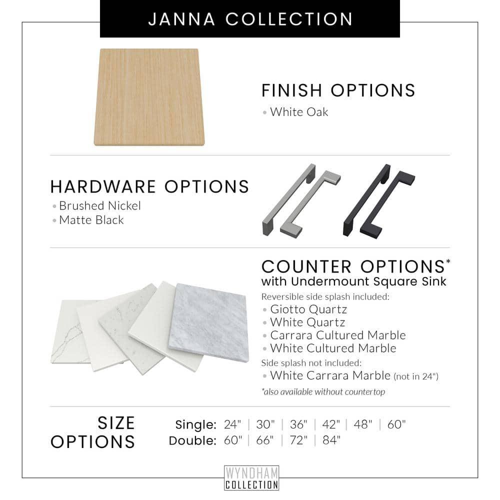 Wyndham Collection Janna 48" Freestanding Single Bathroom Vanity with Marble Top