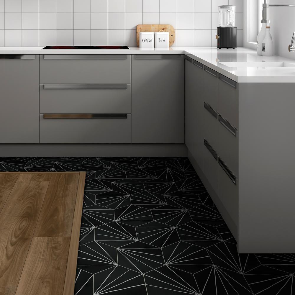 8" x 9" x 4mm Peel and Stick Floor Tile Hexagon Vinyl Flooring