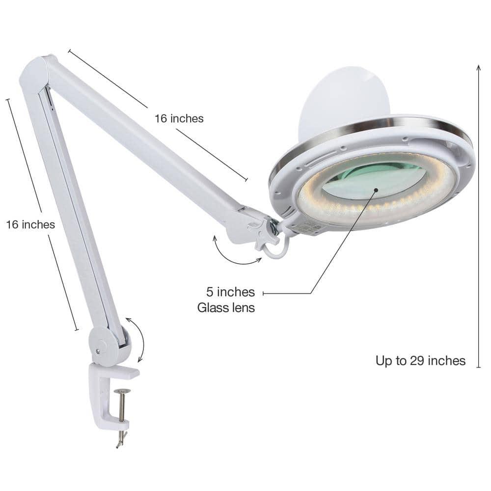 Brightech Lightview Pro 33 in. Adjustable Swing Arm Integrated 2.25X Magnifying Dimmable LED Desk Clamp Lamp