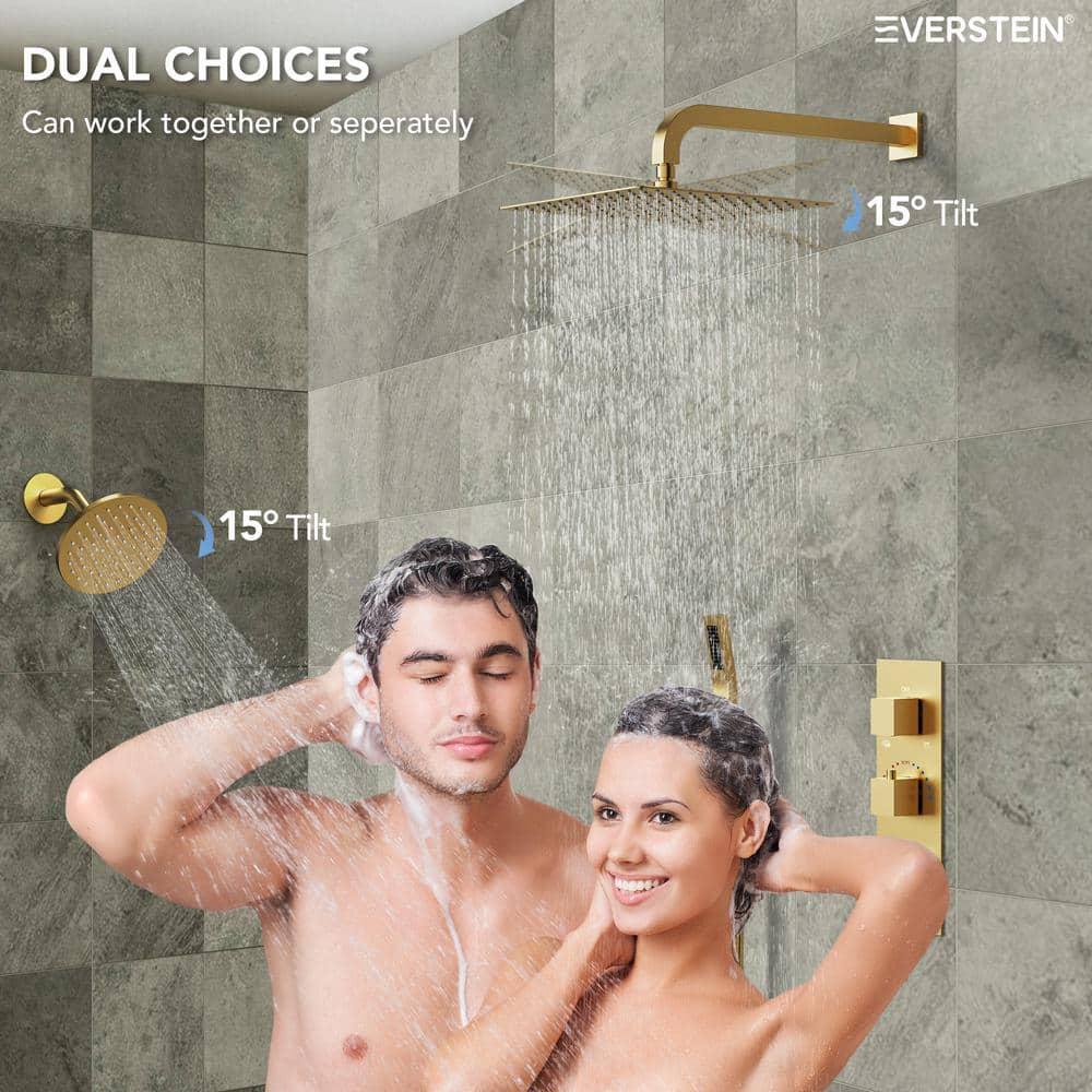Thermostatic Dual Shower System 12" Rainfall Shower Head with Rough-in Valve