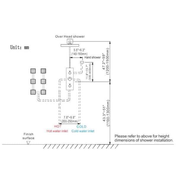 Herathena 3 Functions Wall Mounted Luxury Shower System with 6 Body Jets (Rough-in Valve Included)