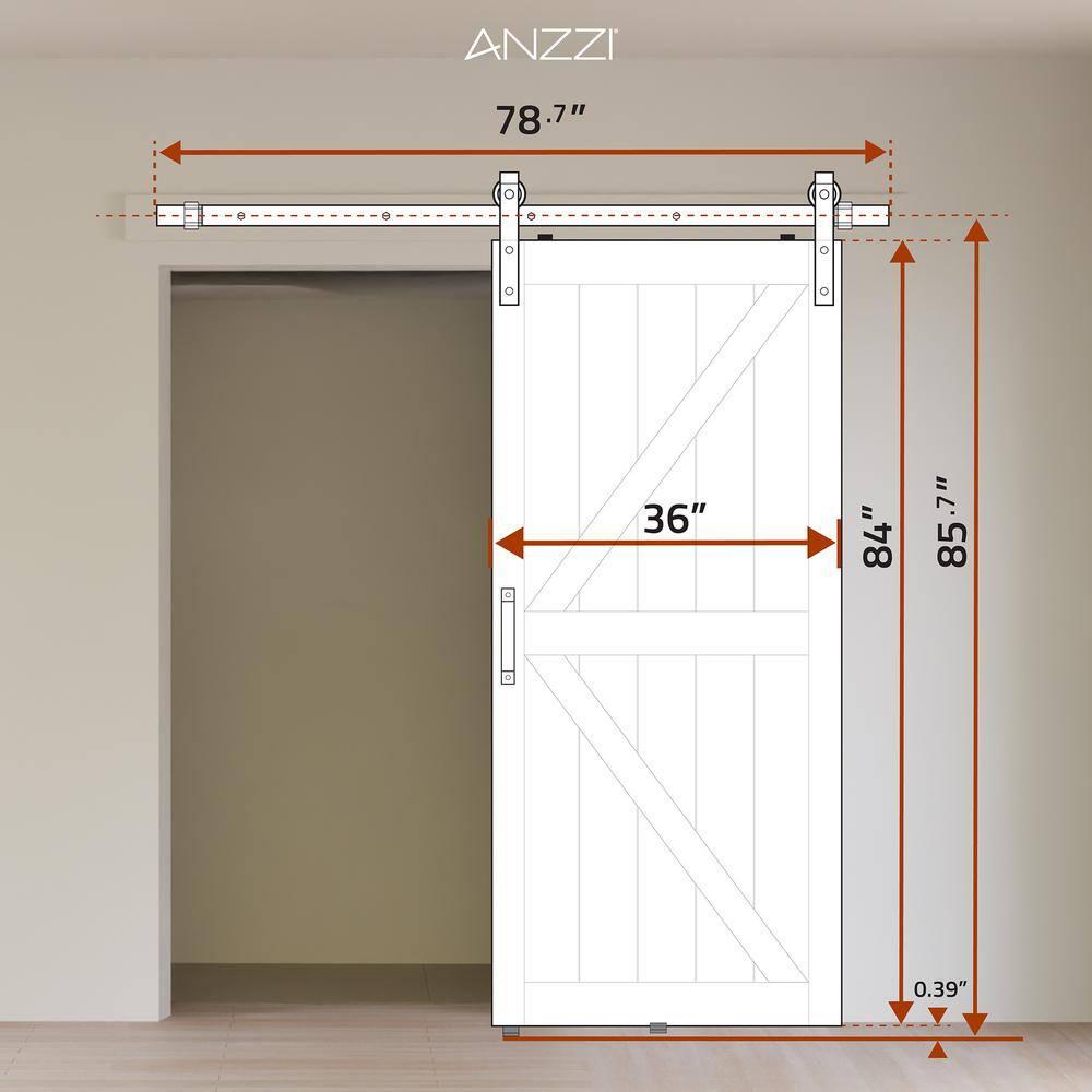 ANZZI ANZZI Heavy Duty Sturdy Wood Single Sliding Barn Door - Solid Core MDF And PVC - Knockdown Design - Hardware Included - Space-Saving Solution