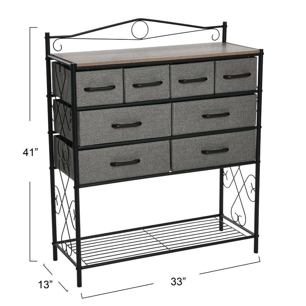 Victorian Style 8-Drawer and Bottom Shoe Shelf Storage Organizer Unit, Black and Ashwood Color