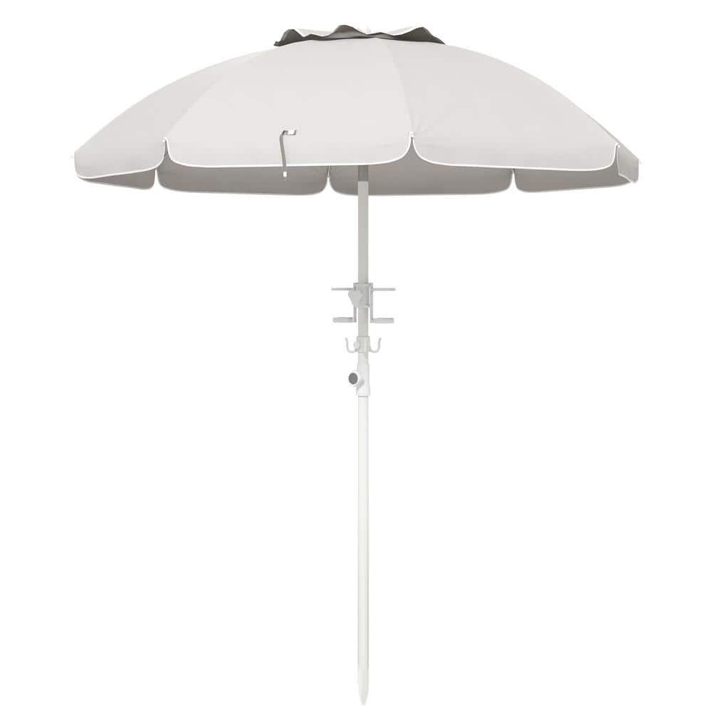 Outsunny 5.7' Beach Umbrella with Cup Holders, Hooks, Vented Canopy, Portable Outdoor Umbrella, Cream White