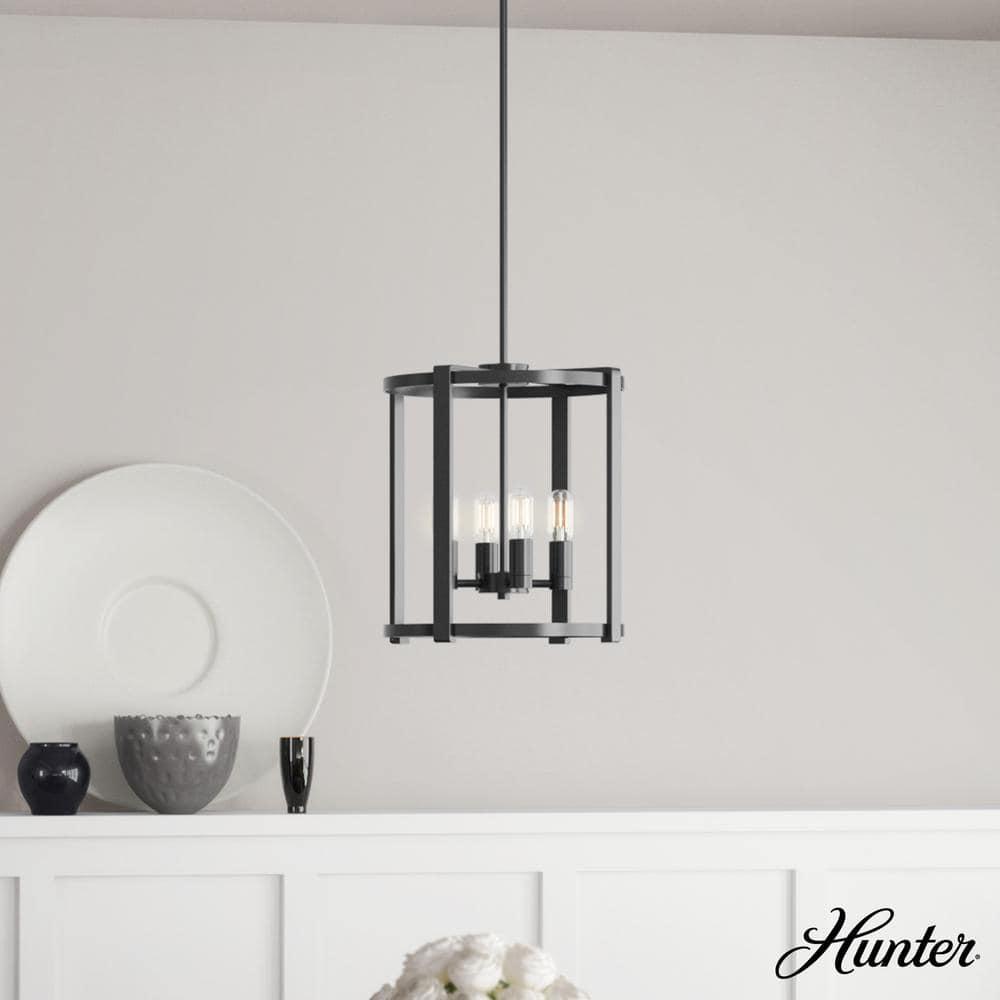 19003-Hunter Fans-Astwood 4-Light Lantern Chandelier in Caged Style-16 Inches Wide by 25.5 Inches High-Matte Black Finish