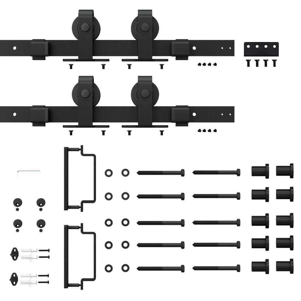 CALHOME 60-in x 84-in Frosted Glass Black Frosted glass Glass Solid core Double Barn Door (Hardware Included)