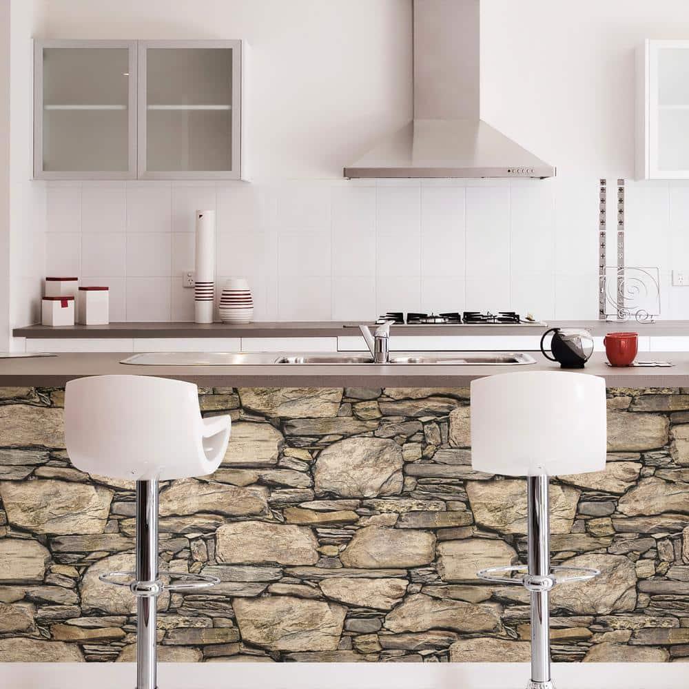 NuWallpaper Hadrian Stone Wall Vinyl Peel And Stick Wallpaper, 216-in by 20.5-in, 30.75 sq. ft.