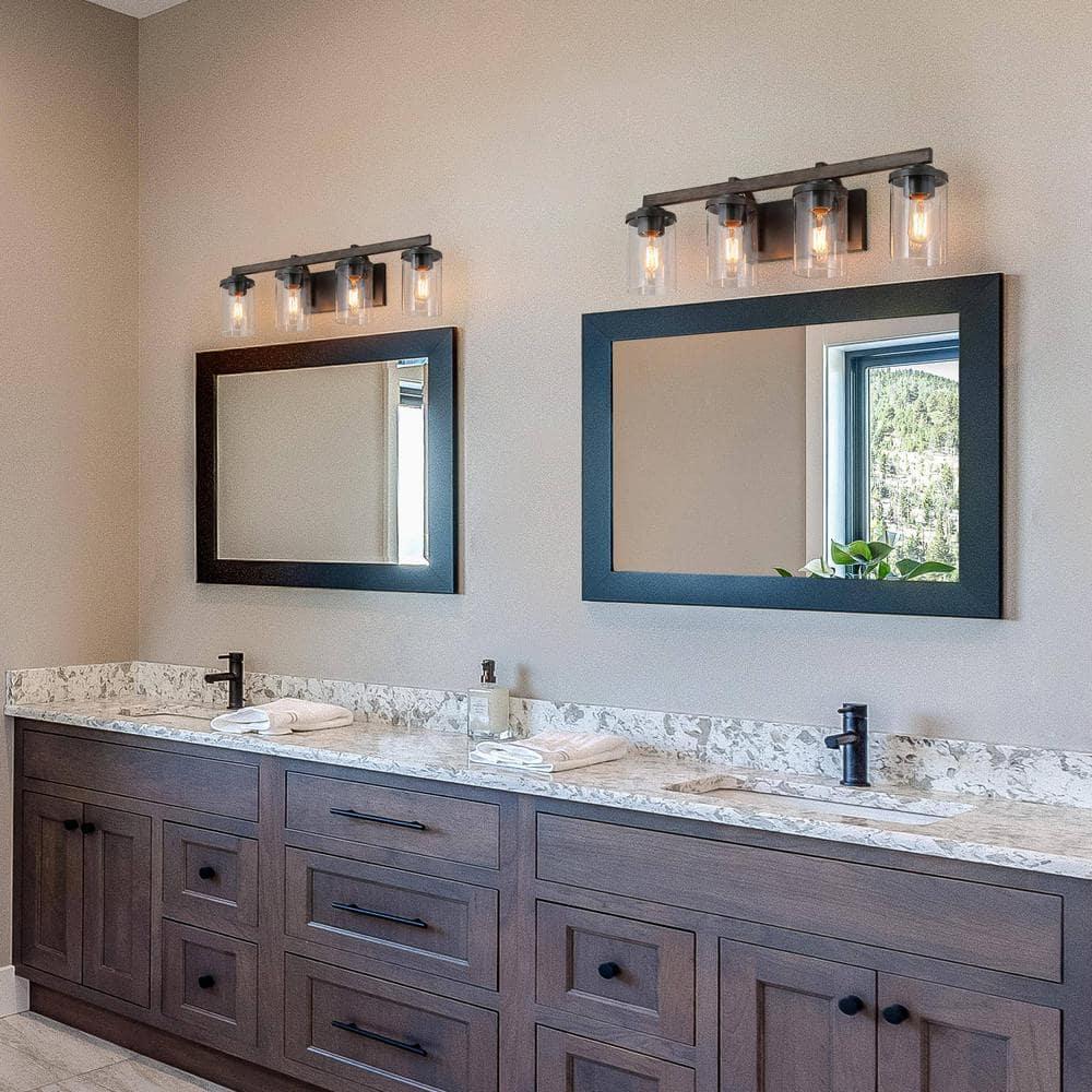 LNC Rustic Industrial Faux Wood 4-Light Black Finish Wall Fixture for Bathroom Glass Shades 4 Count