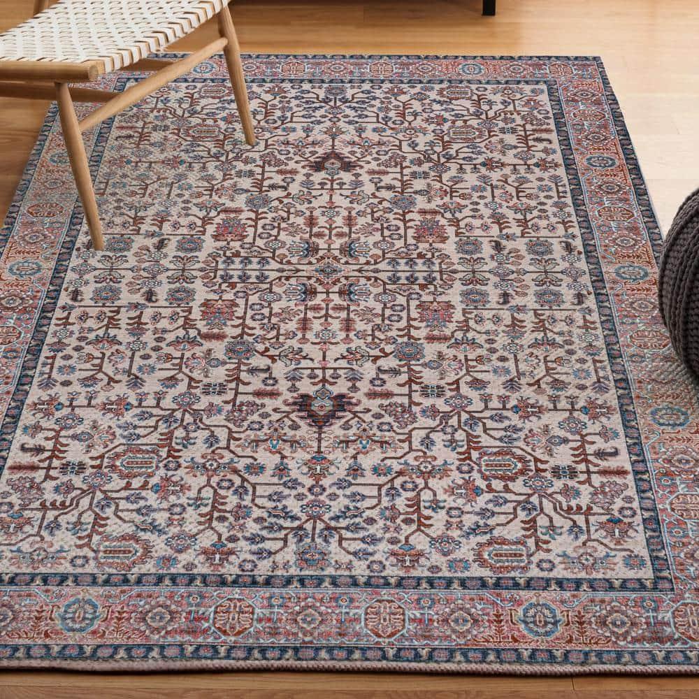 Kemer All-Over Persian Machine-Washable Beige/Red/Blue 3 ft. x 5 ft. Area Rug - JONATHAN Y
