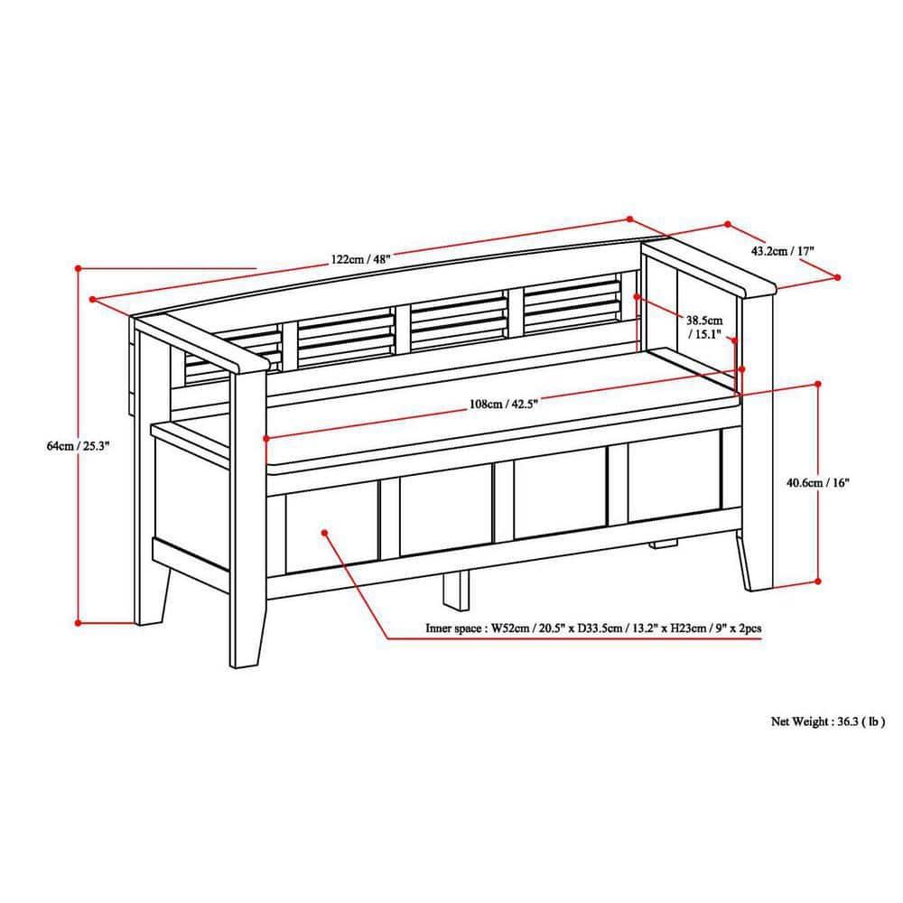 Simpli Home Adams 48"W Solid Wood Contemporary Entryway Storage Bench with Lift-Top Lid and Dual Compartments & Reviews | Wayfair