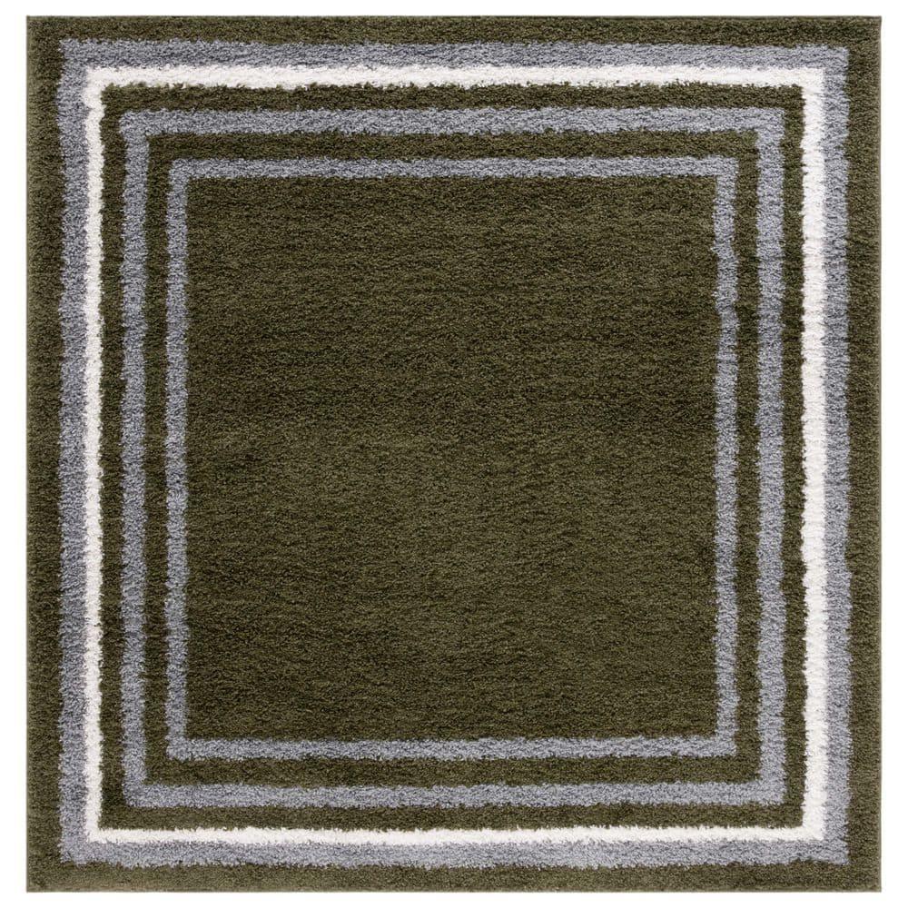 SAFAVIEH Border & Stripe Hyram Bordered Shag Area Rug, Green, 6'7" x 6'7" Square