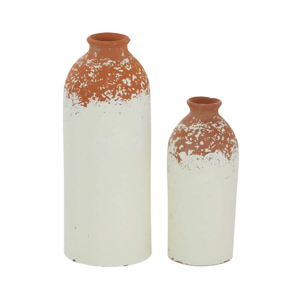 Novogratz Ceramic Decorative White Vase with Terracotta Detailing Set