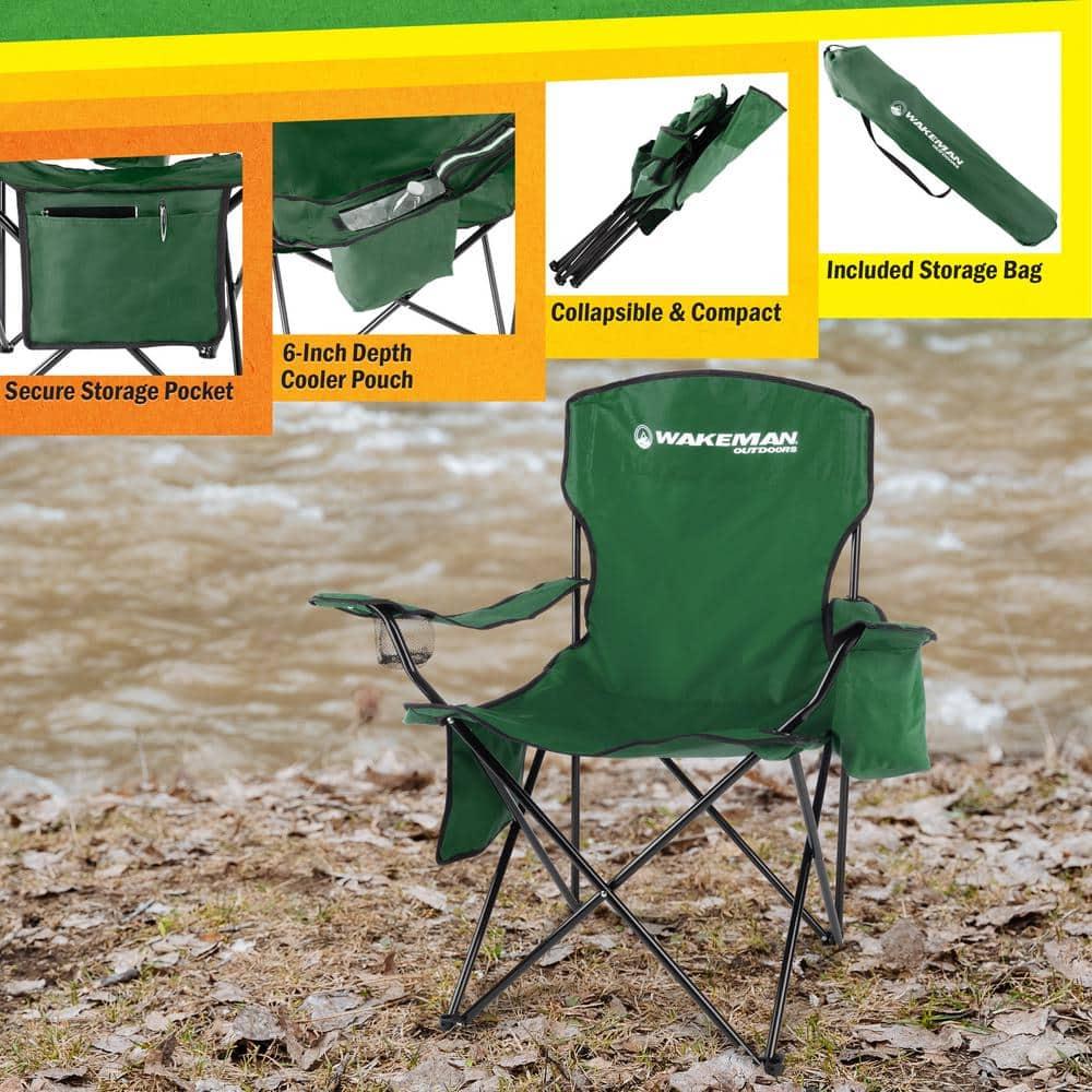 wakeman Wakeman Oversized Camping Chair with Cupholder and Cooler- Folding Chair with 300lb Capacity, Green