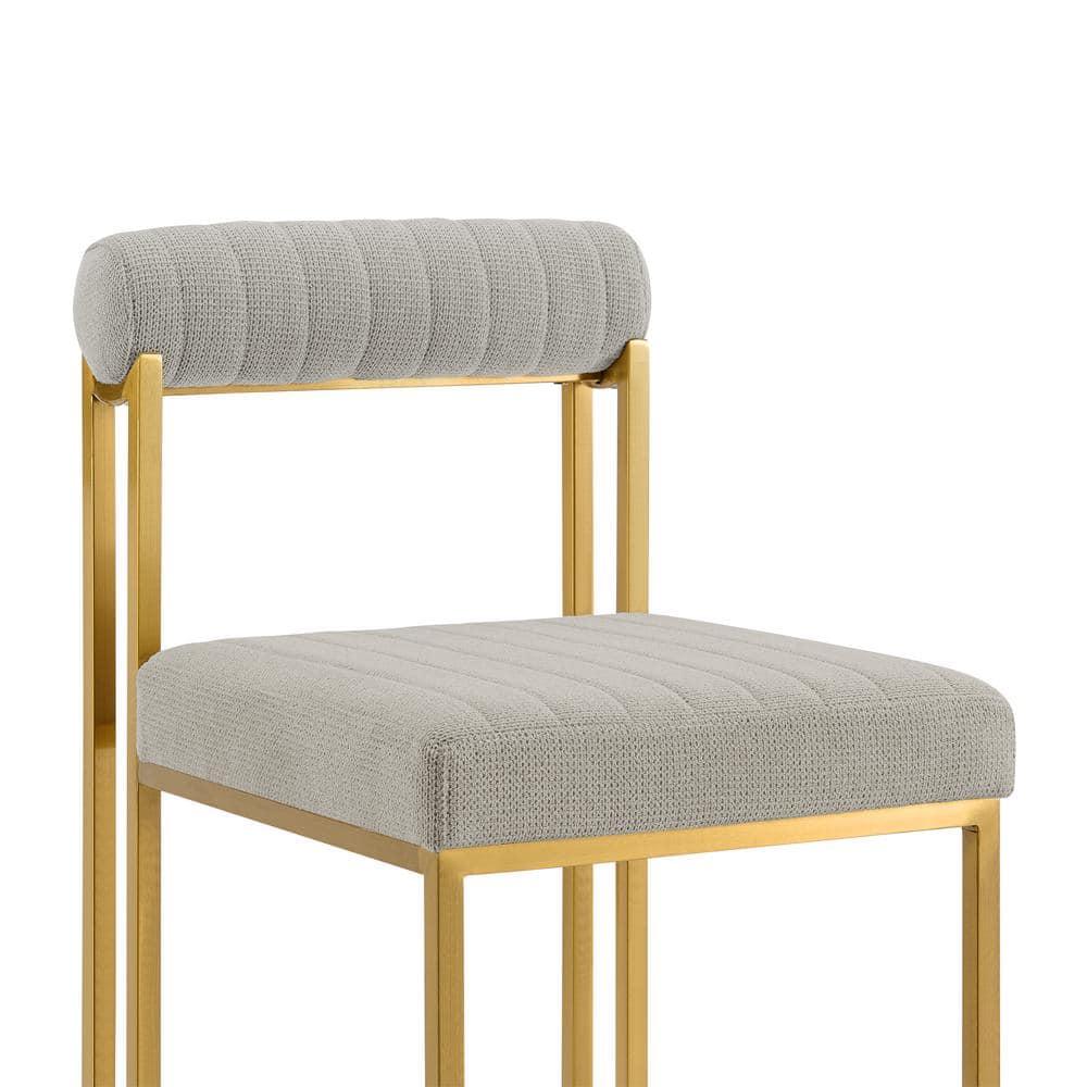 Armen Living Set of 2 Anastasia Brushed Stainless Steel and Fabric Dining Chairs Gold/Taupe