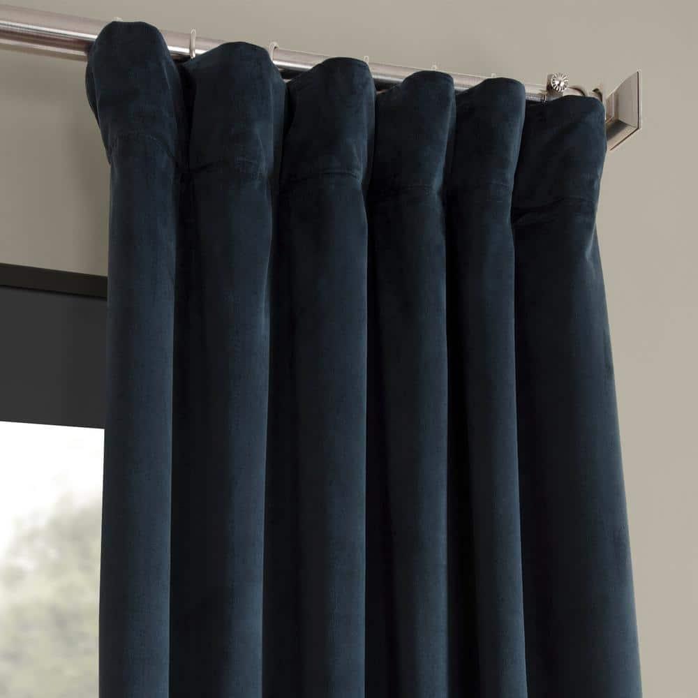 Half Price Drapes Signature Midnight Blue Velvet Blackout Curtains For Bedrooms (1 Panel), 50WX 84L