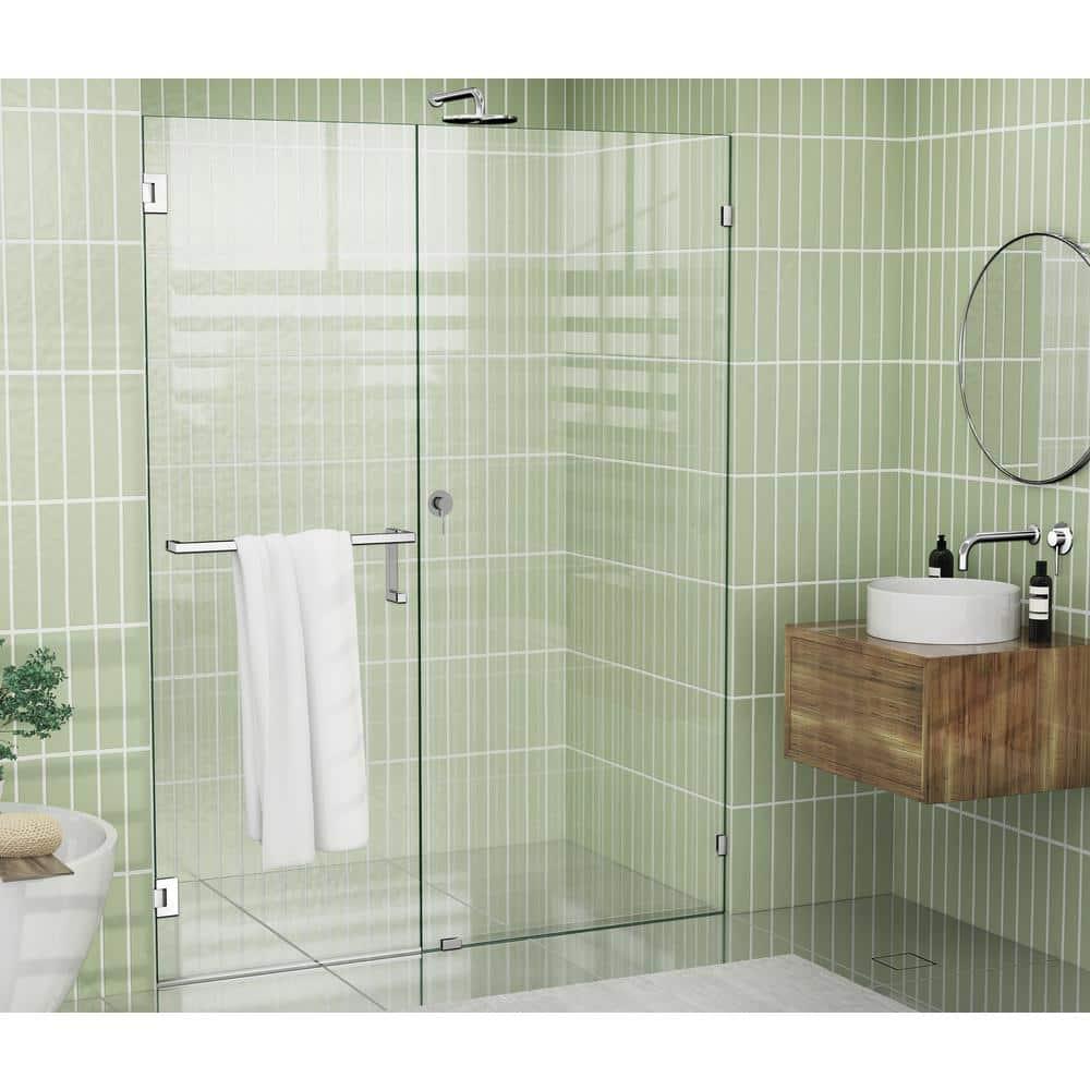 Glass Warehouse Umbra 58 in. x 78 in. Fully Frameless Wall Hinge Towel Bar Shower Door TBWH-58-CH