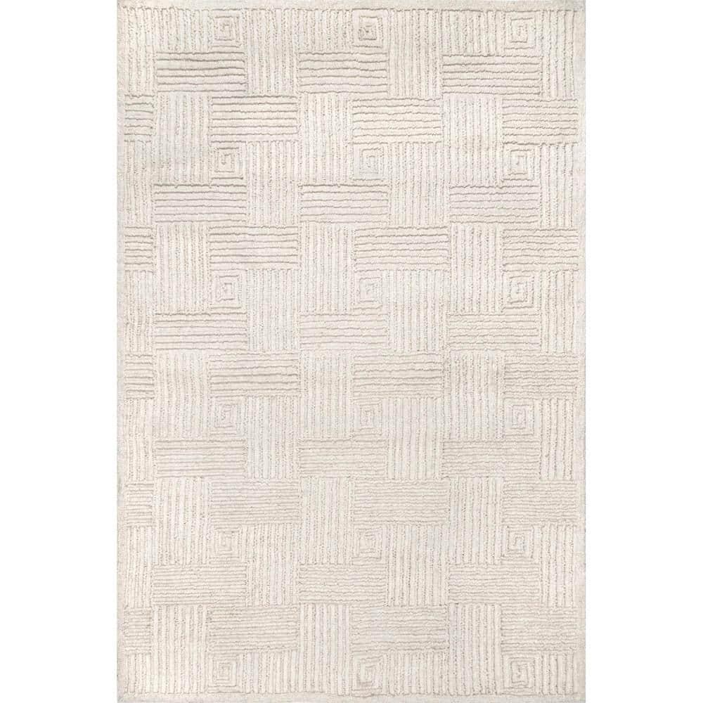 Nuloom Mallory Geometric 5x8 Wool Indoor Area Rug for Living Room Bedroom Dining Room Kitchen, Ivory
