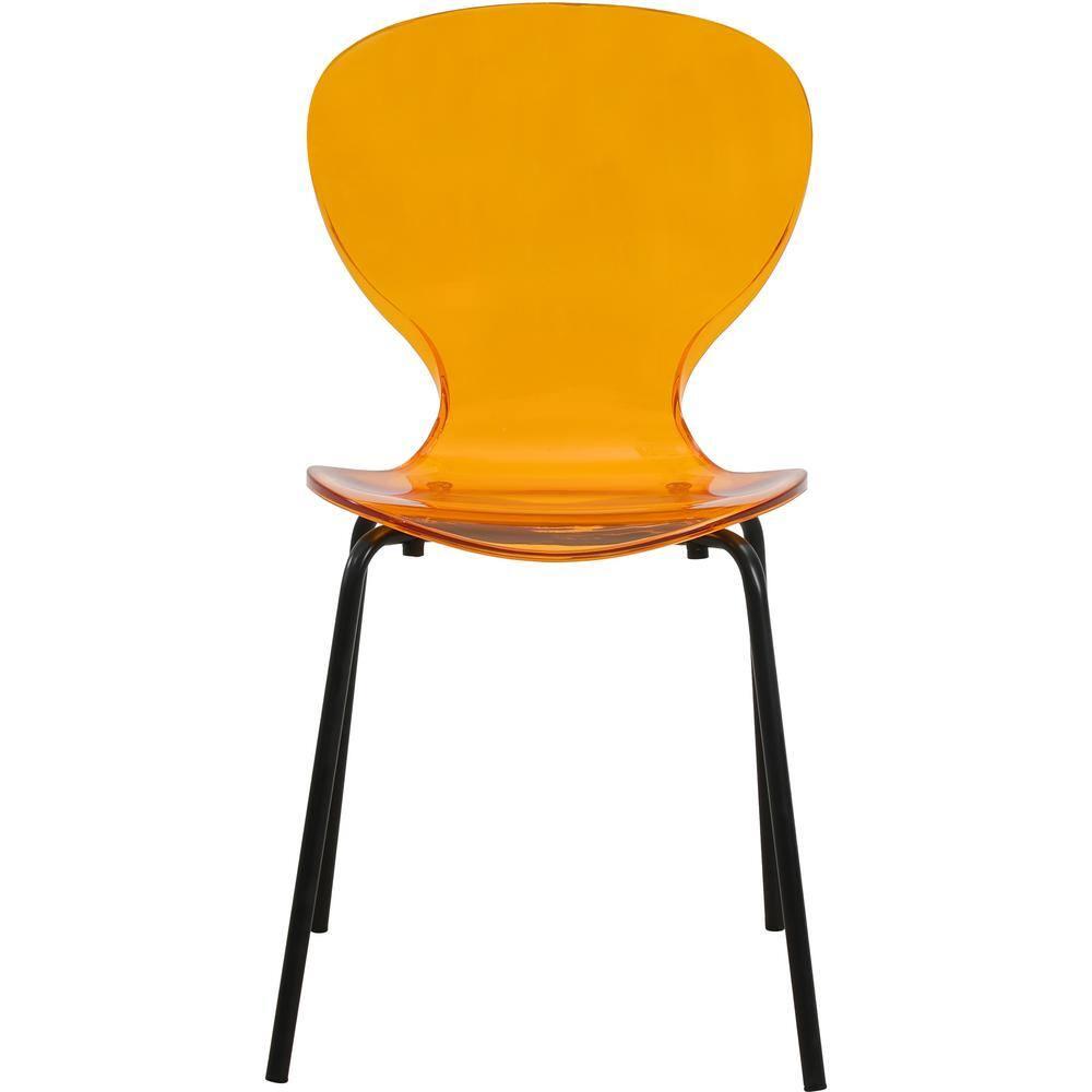 LeisureMod Oyster Black Chrome Base Side Chair in Transparent Orange