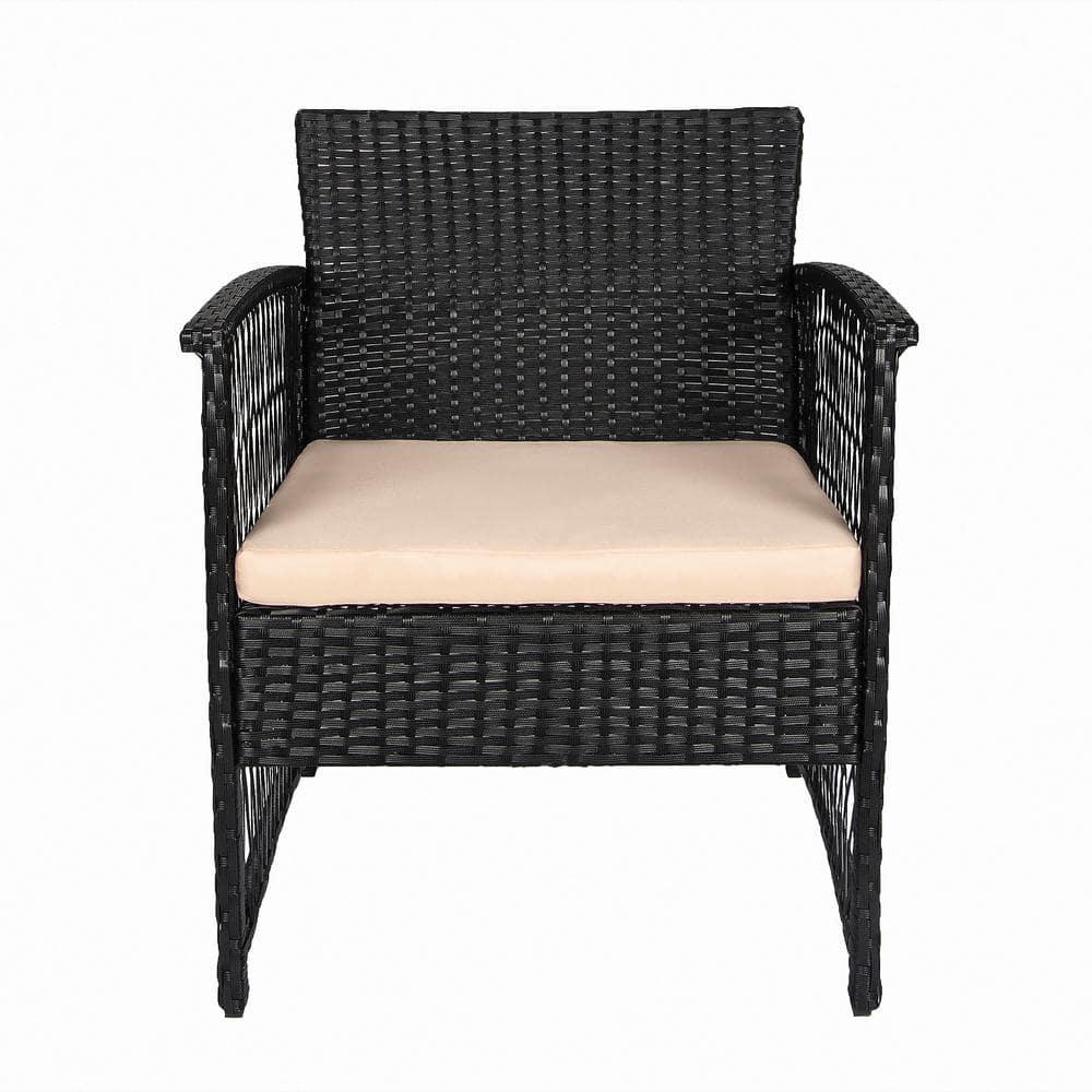 Polytrends Heritage Outdoor 3-piece Wicker Bistro Patio Set Black/Beige