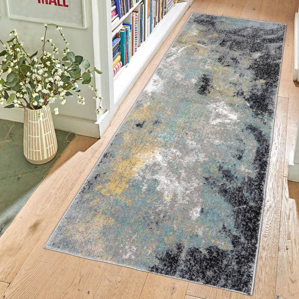 Gertmenian Gertmenian Alor Satori Modern Abstract Aqua/Navy Blue/Gold/Ivory Polypropylene Indoor Area Rug