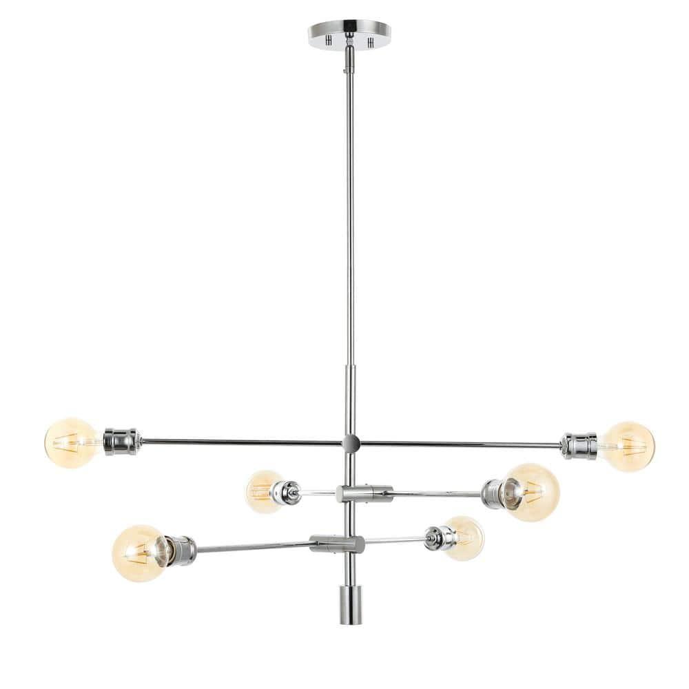 Atlas 36" 6-Light Modern Vintage Iron Arm-Adjustable LED Chandelier, Chrome