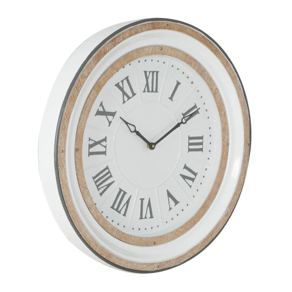 Farmhouse Metal Vintage Wall Clock White - Olivia & May: Silent Mechanism, 24" Size, Round Shape