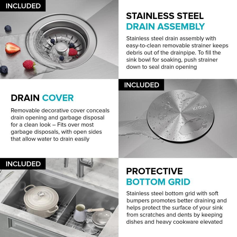 Kraus KRAUS Kore™ 30" L Undermount Workstation 16 Gauge Stainless Steel Double Bowl Kitchen Sink KWU112-30