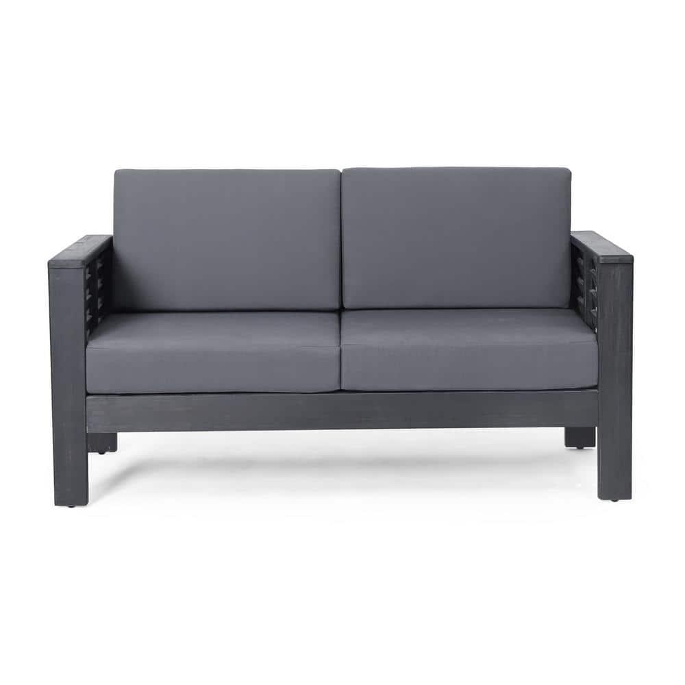 Christopher Knight Home Rabun Outdoor Acacia Wood 4 Seater Chat Set with Cushions, Dark Gray