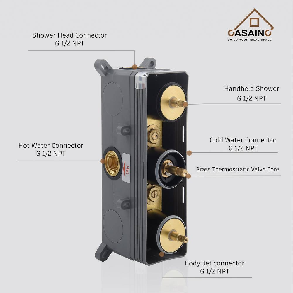 Revitalize 12 Inch Luxury Thermostatic Complete Shower System with Rough-in Valve