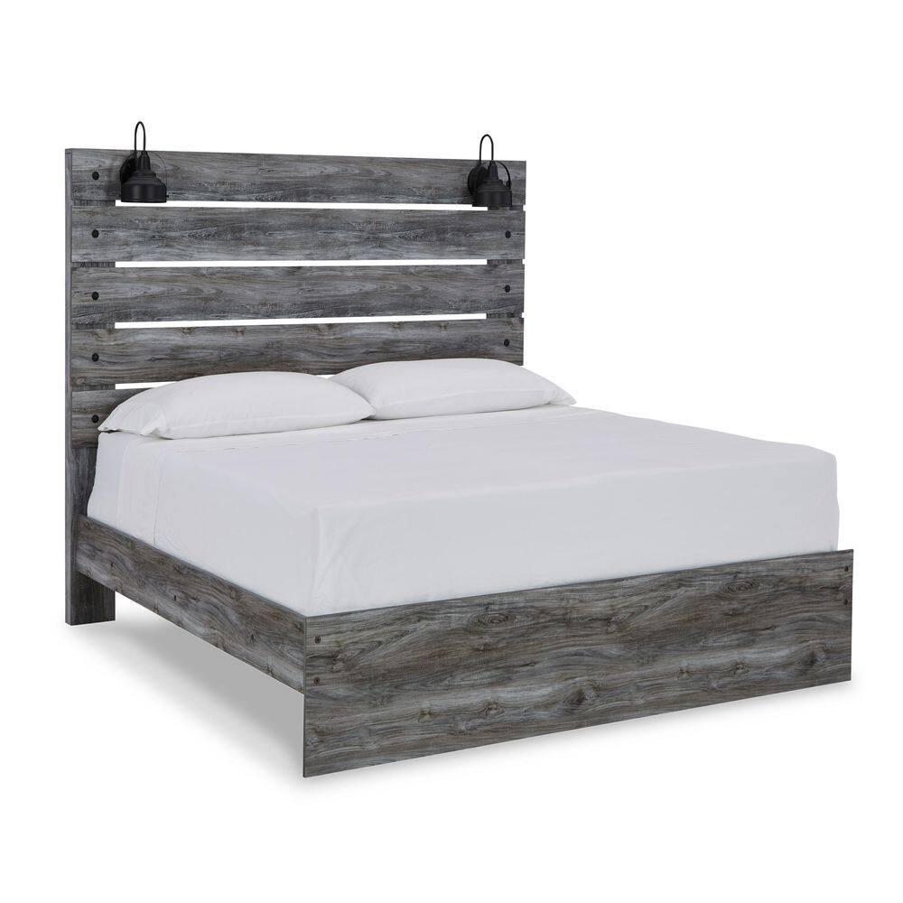 Gray Driftwood Queen Panel Bed with Sconce Lights