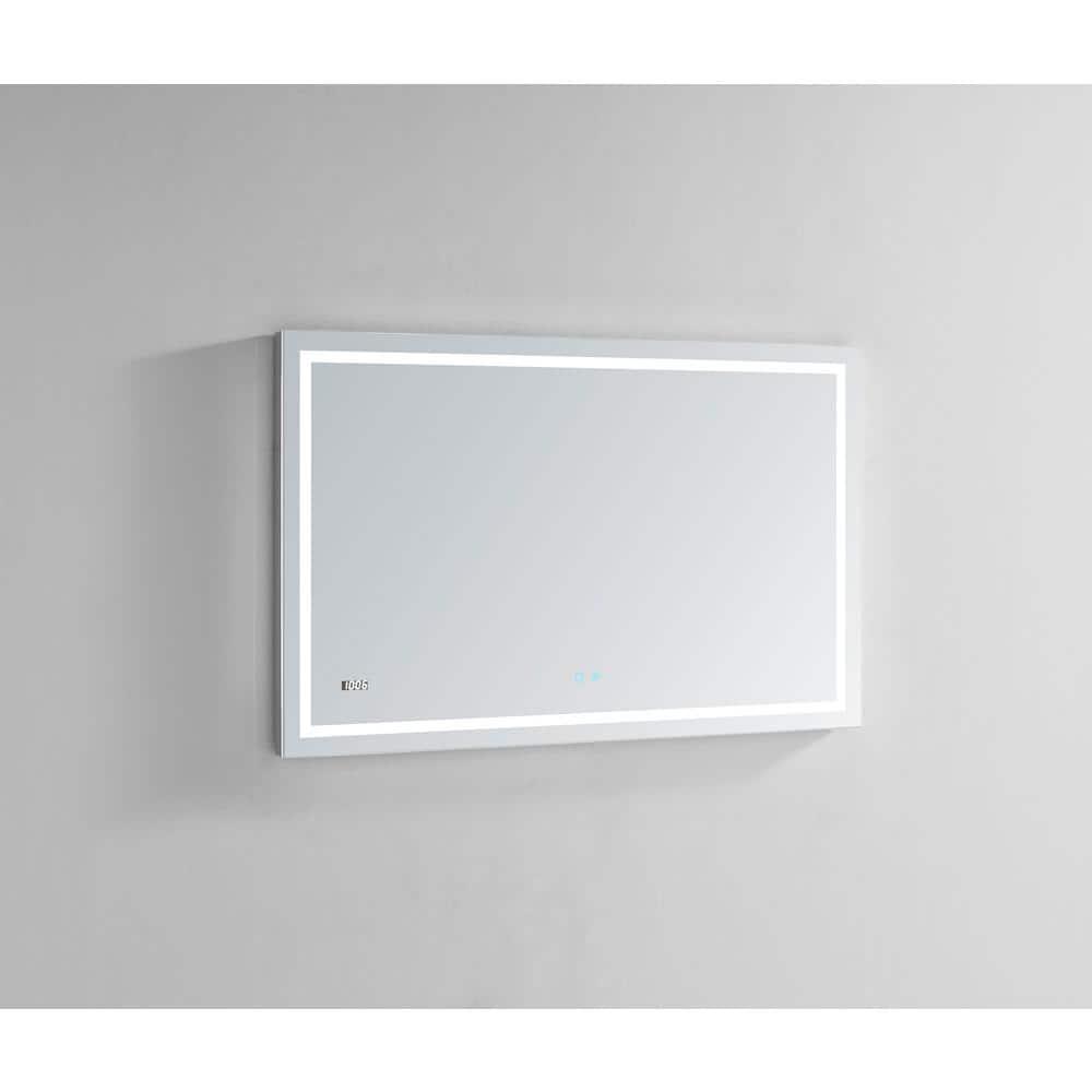 AQUADOM Daytona LED Wall-Mount Mirror for Bathroom with 3 Color Lighting, Touch Control, Dimmer and Defogger, Digital Clock