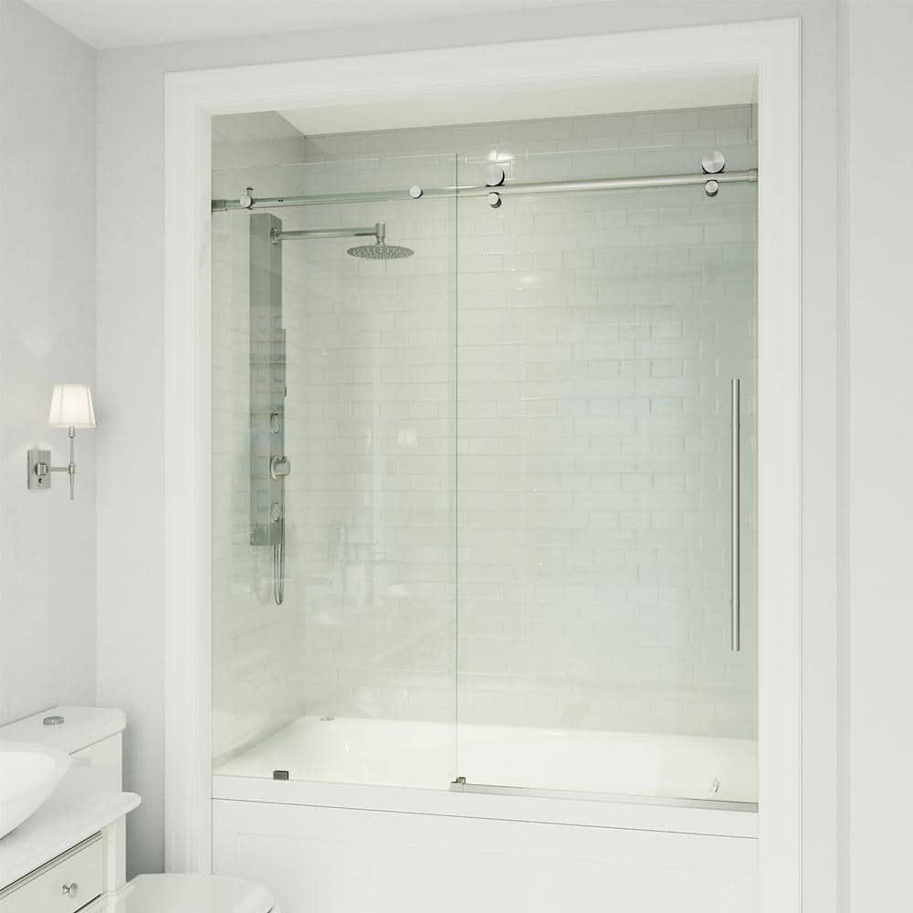 Elan E-Class 56-60" W x 66" H Sliding Frameless Tub Door with 3/8" Clear Glass