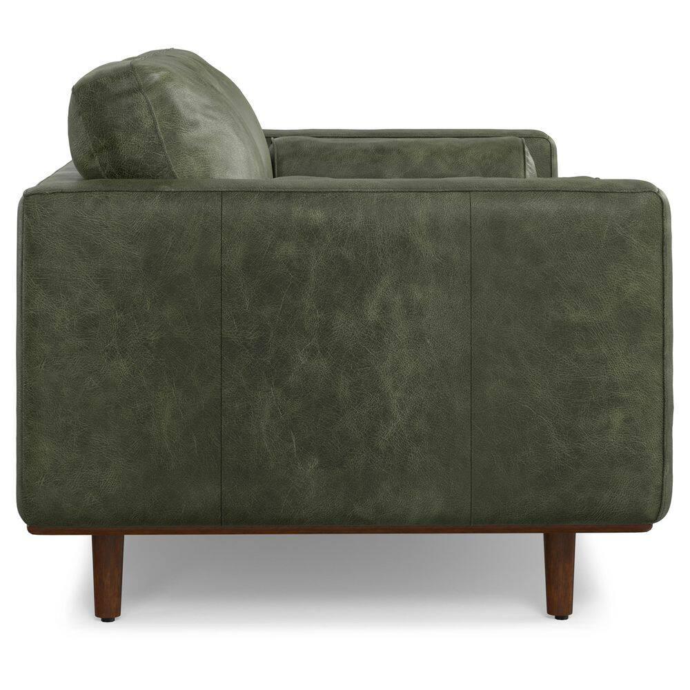 Simpli Home Morrison Genuine Leather Sofa, Mid-Century Modern Couch for Living Room, Handcrafted with Removable Cushions