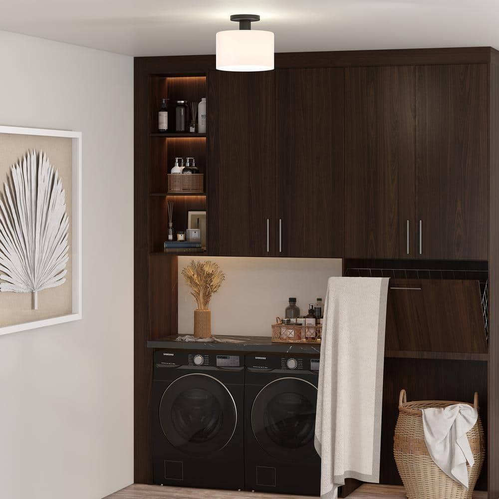 Evelyn&Zoe 10" Matte Black Metal/Glass Semi Flush Mount