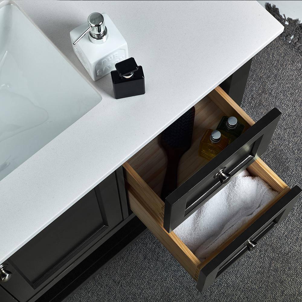 Fresca Manchester 42-in Black Undermount Single Sink Bathroom Vanity with White Quartz Top