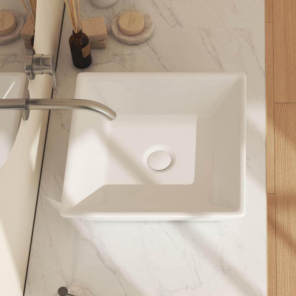 Naples 16" W x 5" H Square Vitreous ChinaBathroom Countertop Sink Vessel Sink in White