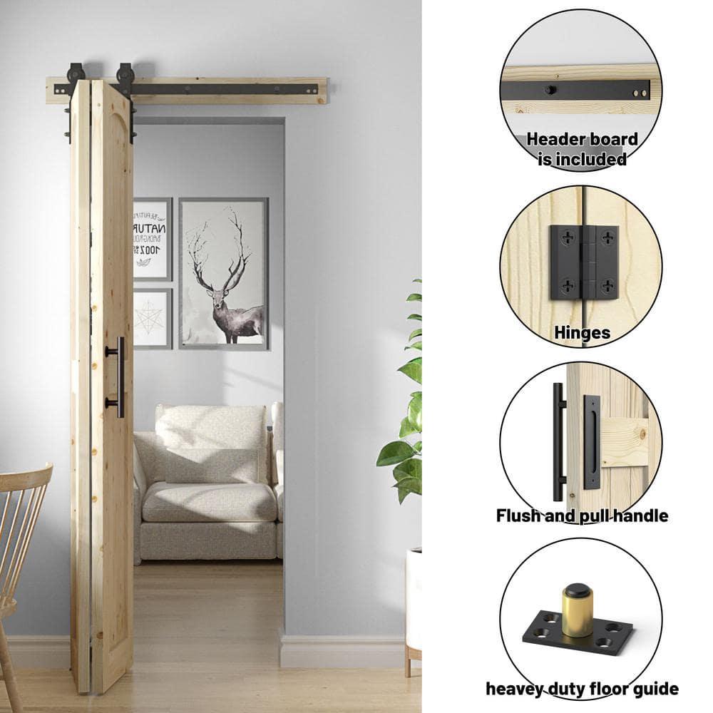 84'' Assembled Solid Wood Bi-Fold Barn Doors with Installation Hardware Kit