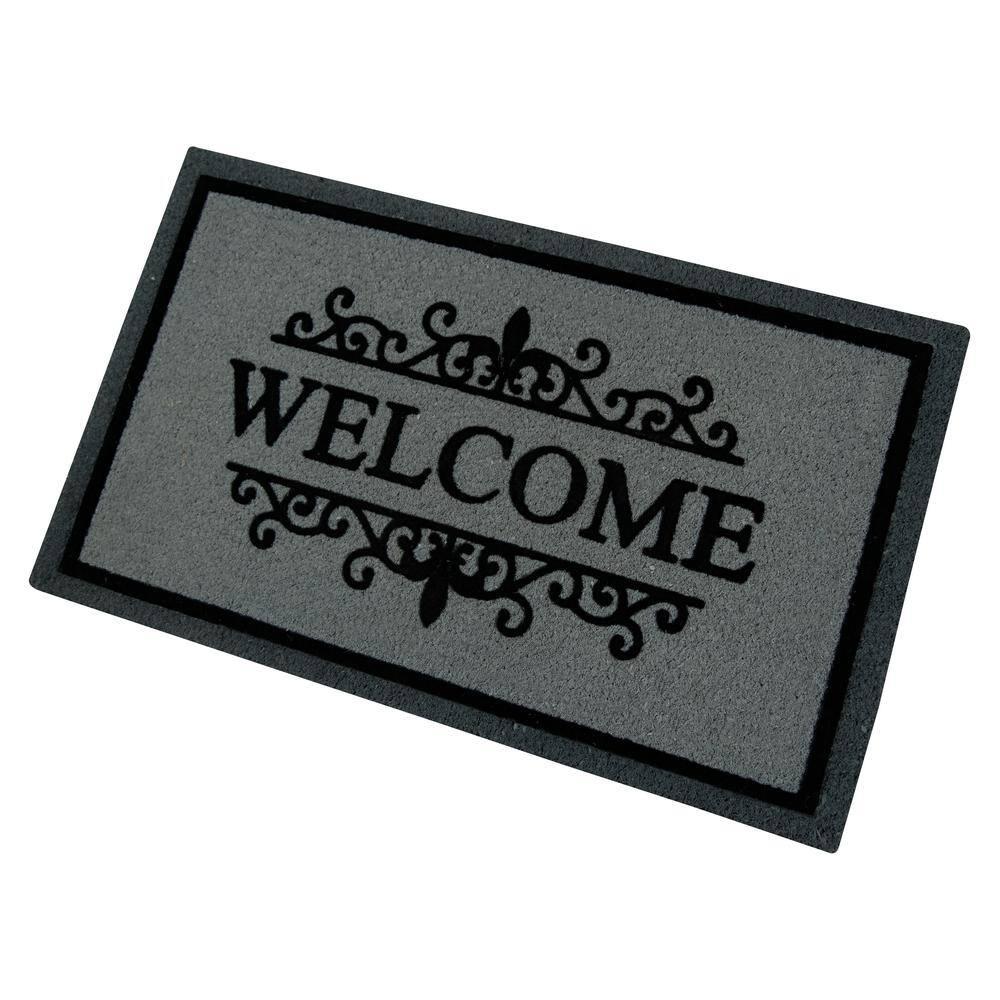 Gray and Black Coir Vinyl Backing Outdoor Welcome Mat