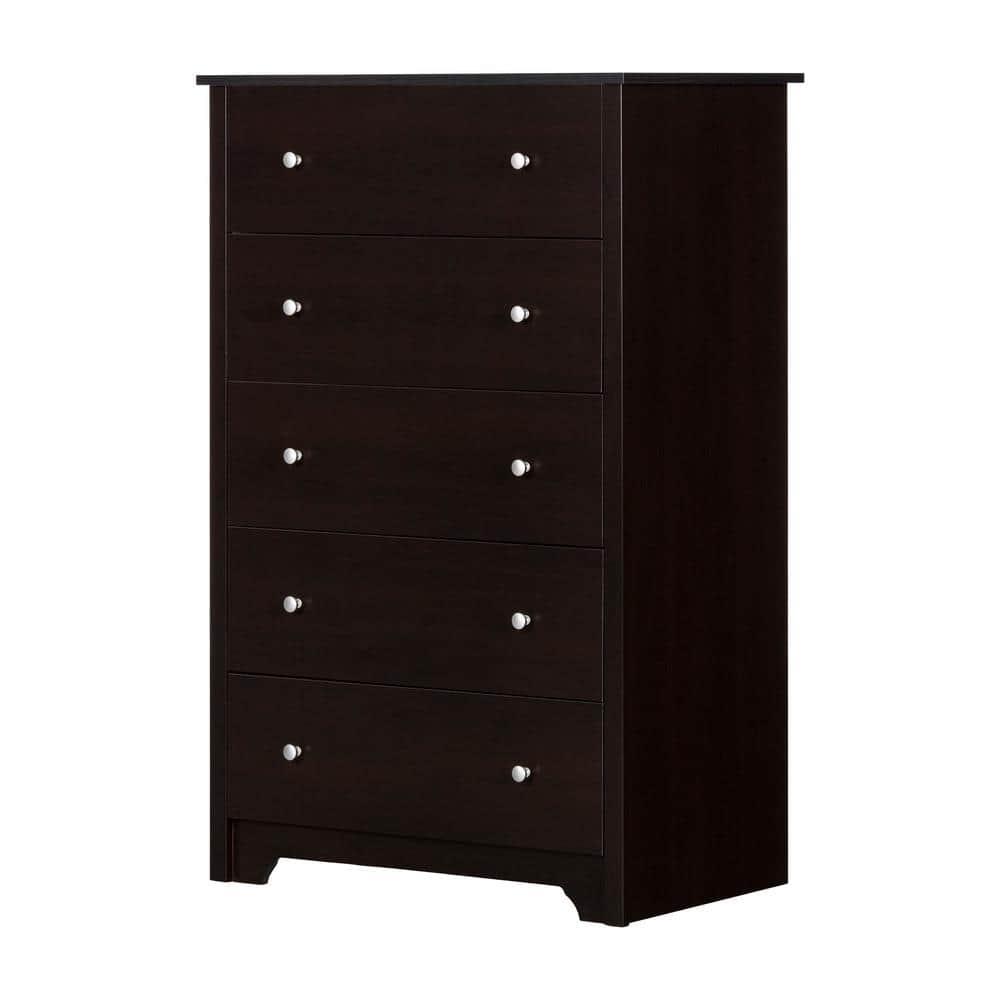 South Shore Vito Collection 5-Drawer Dresser, Chocolate with Matte Nickel Handles
