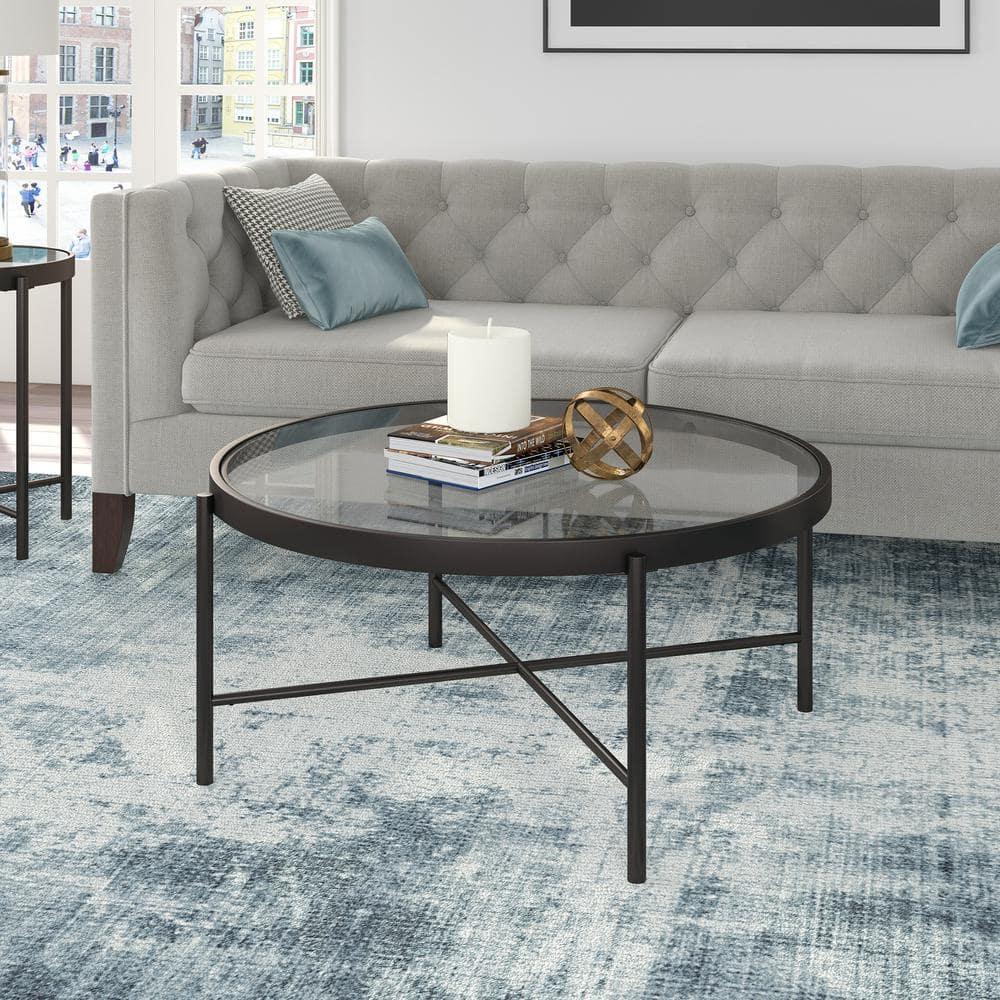 Evelyn&Zoe Duxbury 36" Wide Round Coffee Table, Blackened Bronze