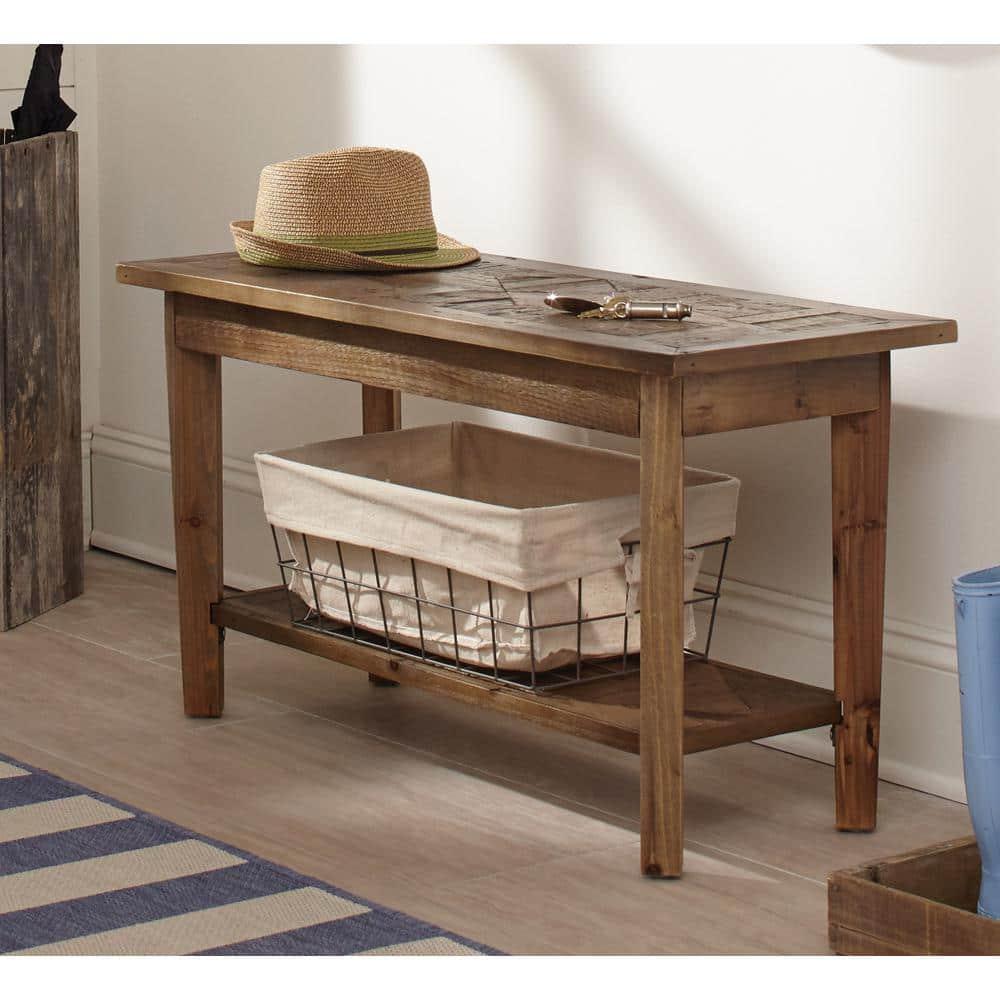 Alaterre Revive 36 in. Solid Wood Bench, 300lbs Weight Capacity, Entryway, Living Room, Storage Shelf, Rustic Industrial Home Decor, Natural