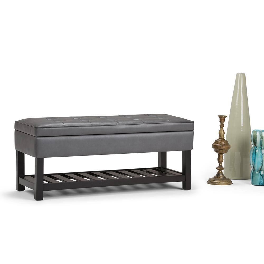 Simpli Home Cosmopolitan 44"W Transitional Tufted Storage Ottoman Bench with Lift Top