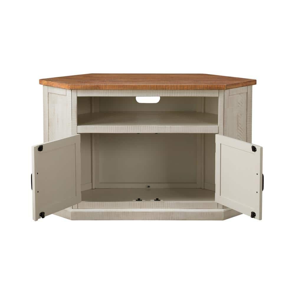 Martin Svensson Home Rustic Corner TV Stand for TVs up to 55", Antique White and Honey