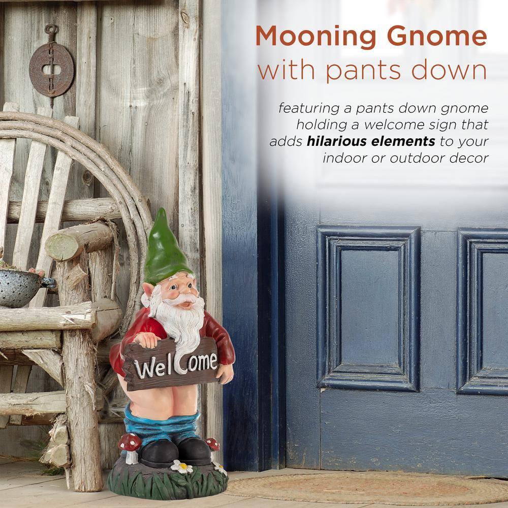 22"H Ceramic Outdoor Sculpture - Alpine Corporation: Garden Gnome with Welcome Sign, Mythical Decor