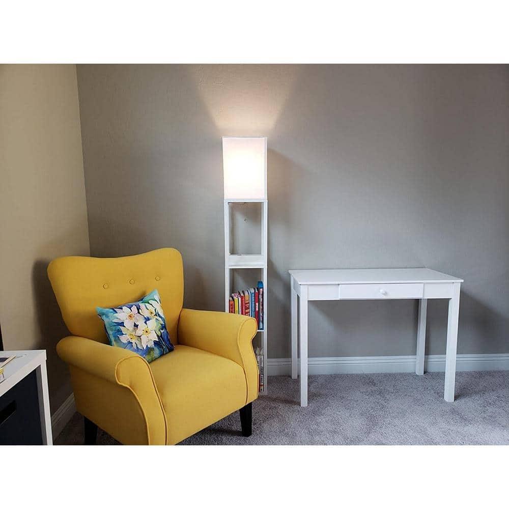 Maxwell 63 in. USB Charging LED 3-Shelf Floor Lamp with Beige Fabric Square Shade