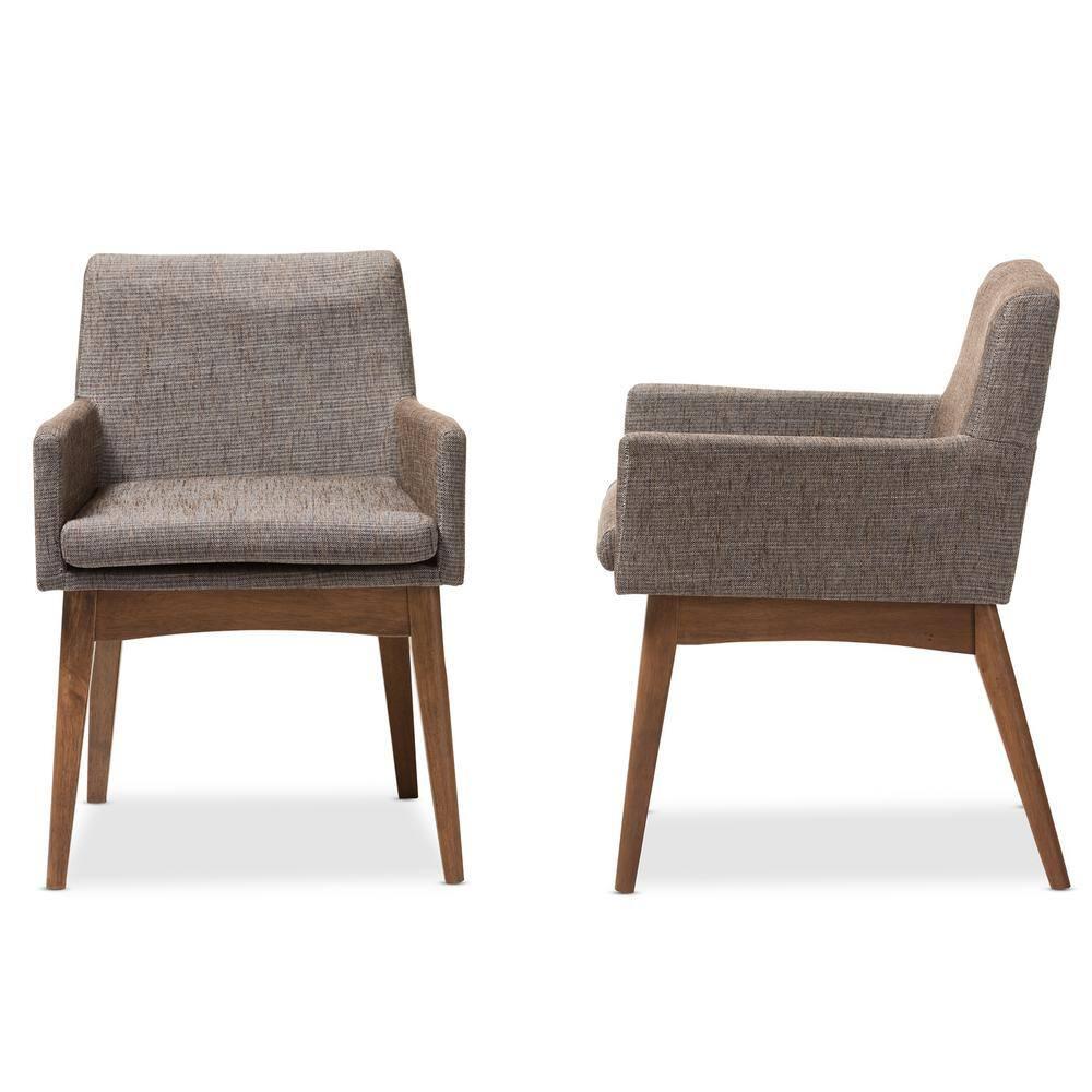 Set of 2 Nexus Mid Century Modern Walnut Dining Armchair with Cushion - Baxton Studio