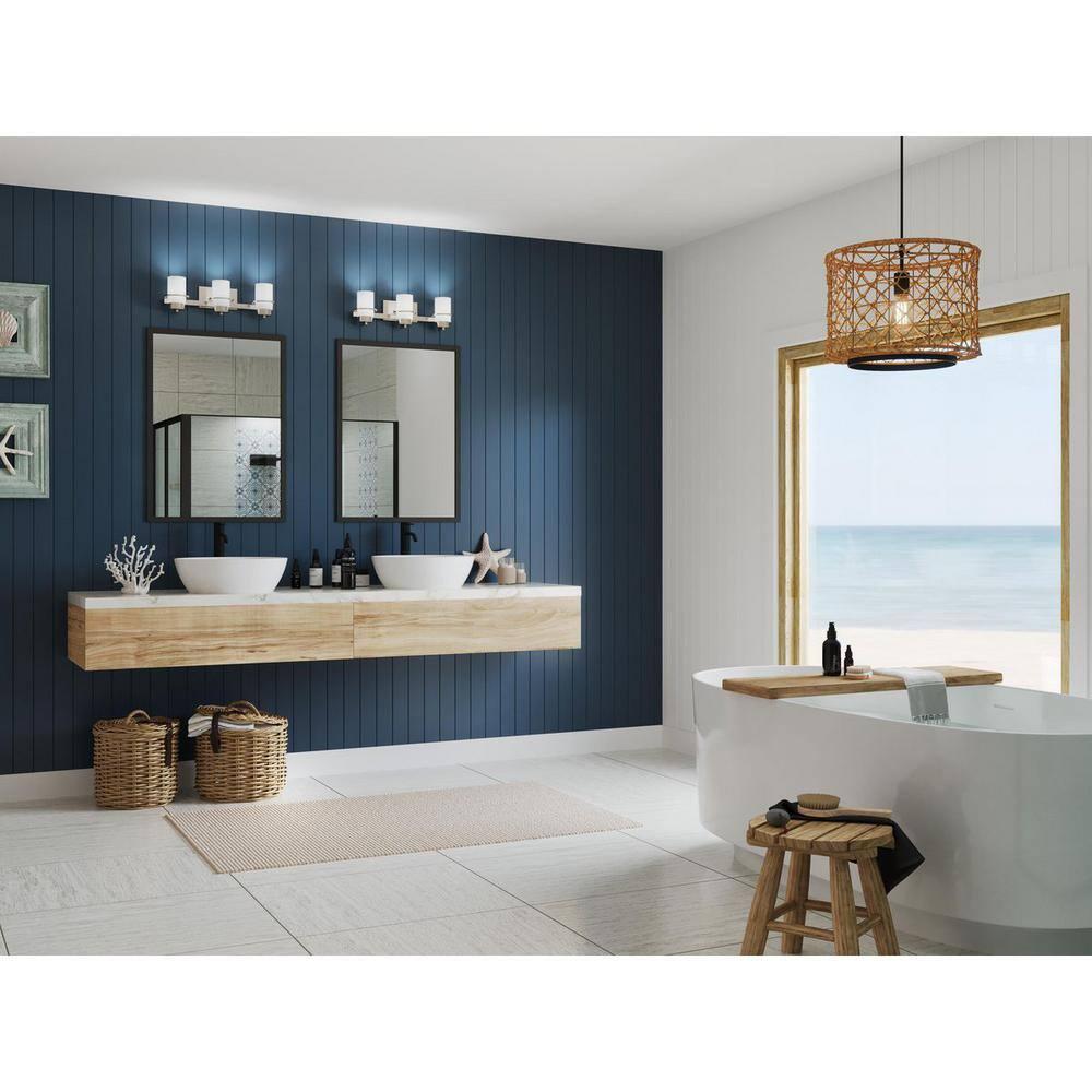 Progress Lighting Reiss 3-Light Vanity Light, Brushed Nickel, White Glass Shade