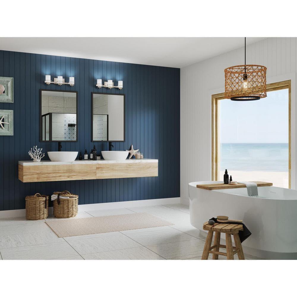 Progress Lighting Reiss 3-Light Vanity Light, Brushed Nickel, White Glass Shade